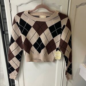 Altar'd State Argyle Sweater - Black, Brown, Cream